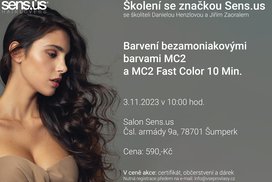 Školení Sens.us - barvení bezamoniakovými barvami MC2 a MC2 Fast Color 10 min. (3.11.2023)