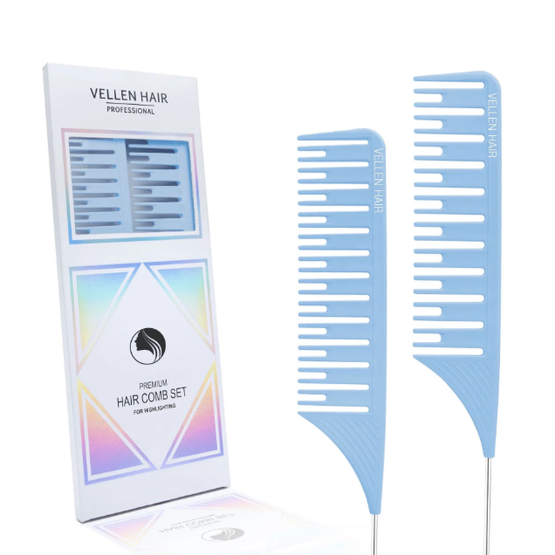 Sada profesionálních melírovacích hřebenů 2 ks - Cerulean